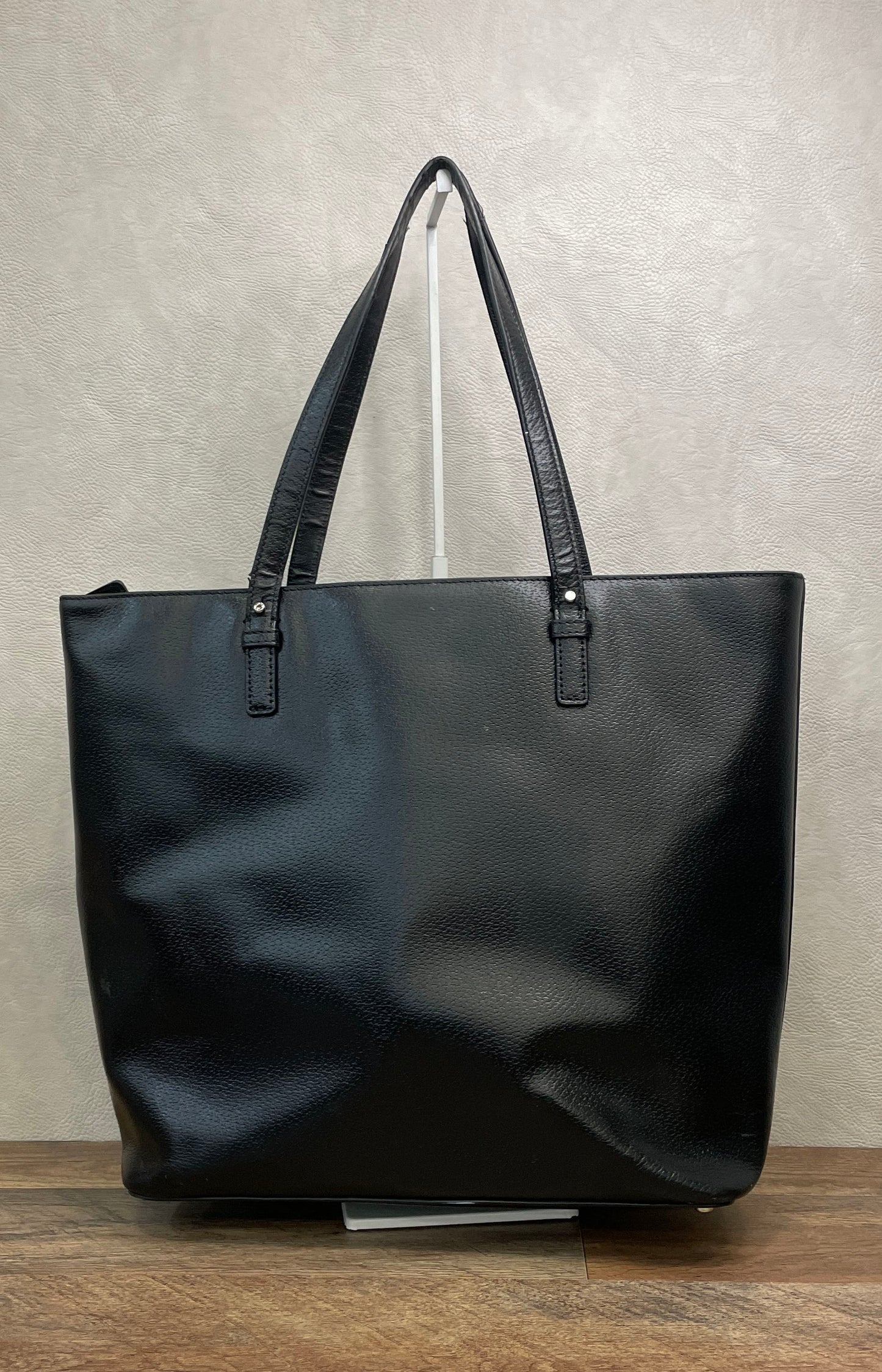 Kate Spade Black Pebbled Leather Tote Handbag Large Front Pocket Silver Hardware
