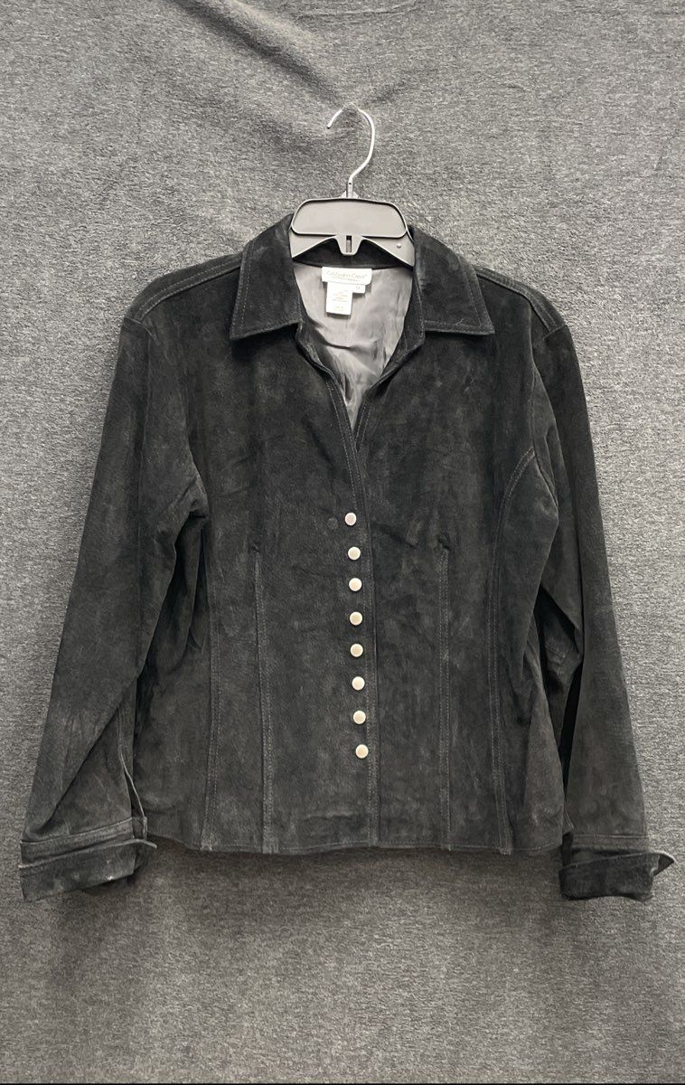 Coldwater Creek Women's Black Suede Leather Snap Button Front Jacket Sz M