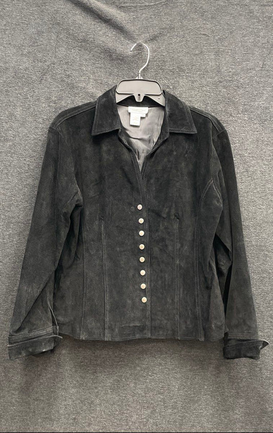 Coldwater Creek Women's Black Suede Leather Snap Button Front Jacket Sz M