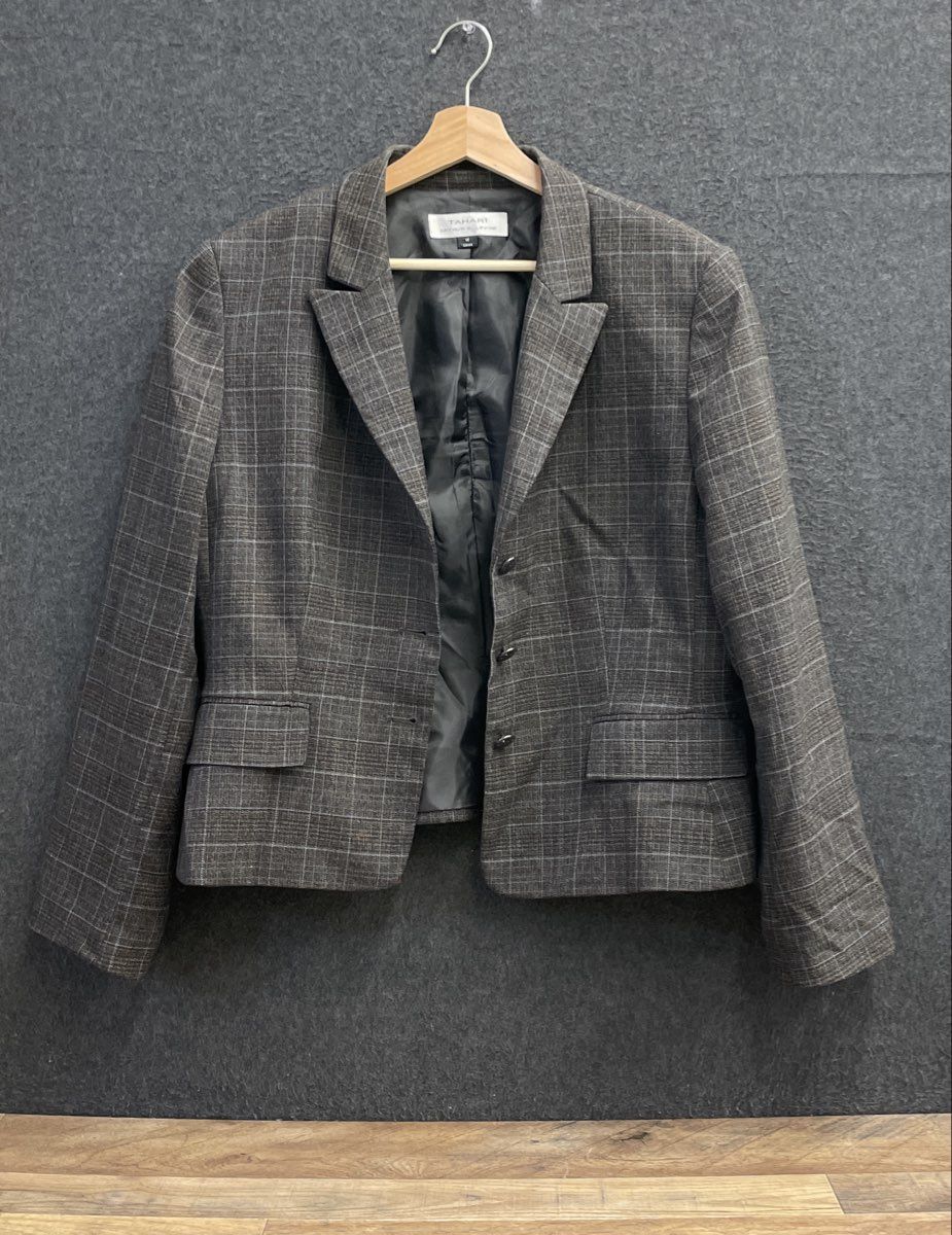 Tahari Arthur S. Levine Women's Brown Plaid 3-Button Blazer Jacket Size 16
