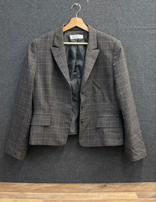 Tahari Arthur S. Levine Women's Brown Plaid 3-Button Blazer Jacket Size 16