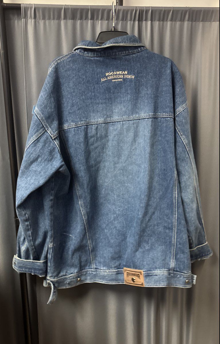 Vintage Y2K Rocawear Embroidered Denim Jacket Baggy Hip Hop Trucker Sz 2X