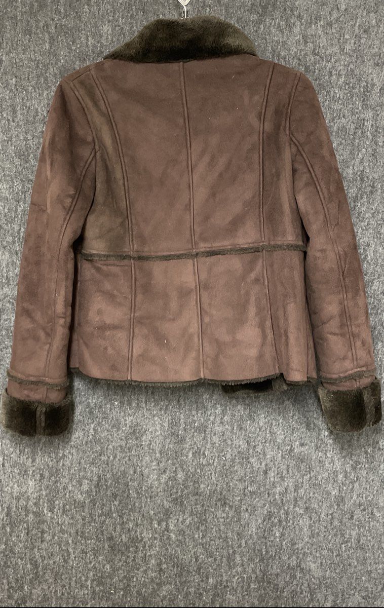 Calvin Klein Women's Brown Faux Suede Fur Lined Snap Front Jacket Sz XS