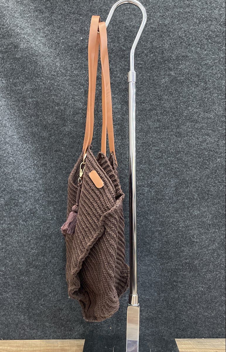 Unbranded Dark Brown Woven Crochet Slouchy Hobo Shoulder Bag with Tassel