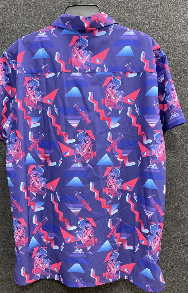 Retro Rifle Mens Short Sleeve Shirt Purple Prehistoric Dinosaur Rifle Synth Sz L