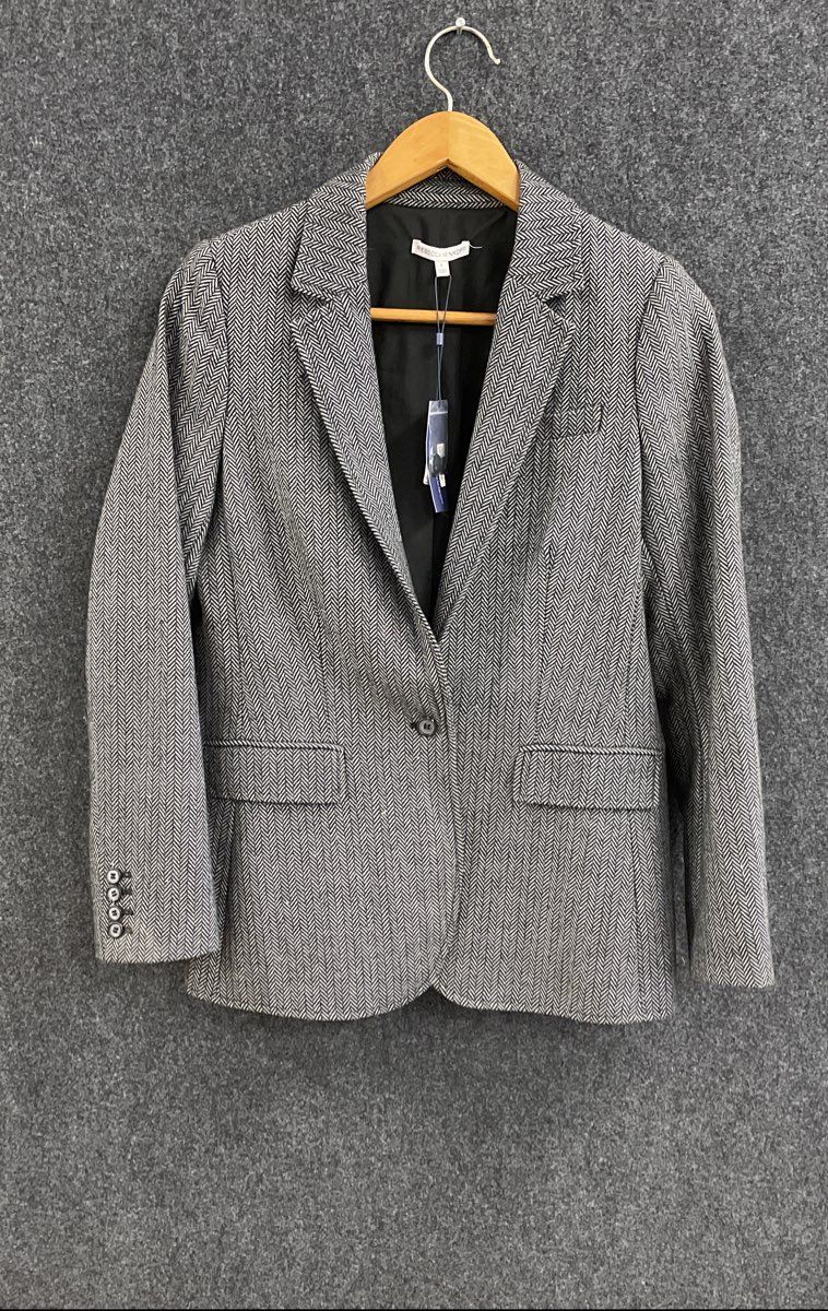 Rebecca Minkhoff Women's Black White Herringbone Wool Blend Blazer NWT Sz L