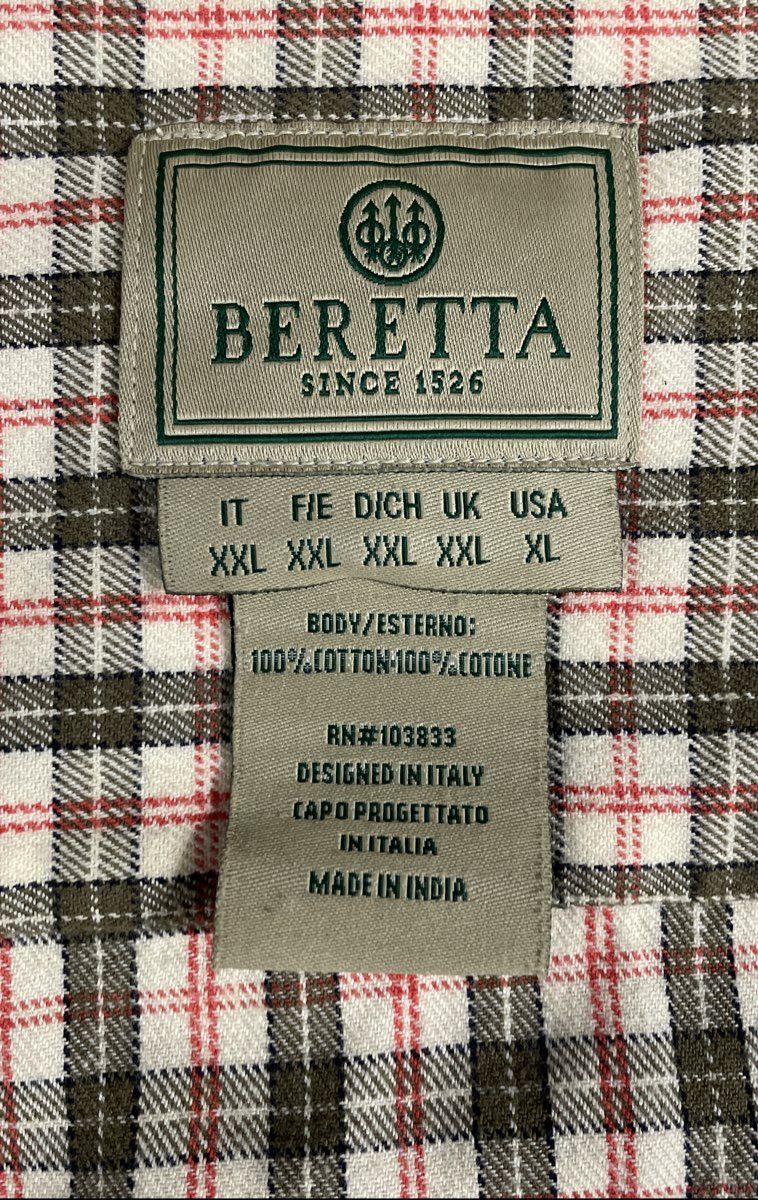 Beretta Men's Red Plaid Button Down Shirt Long Sleeve Cotton Sz XL