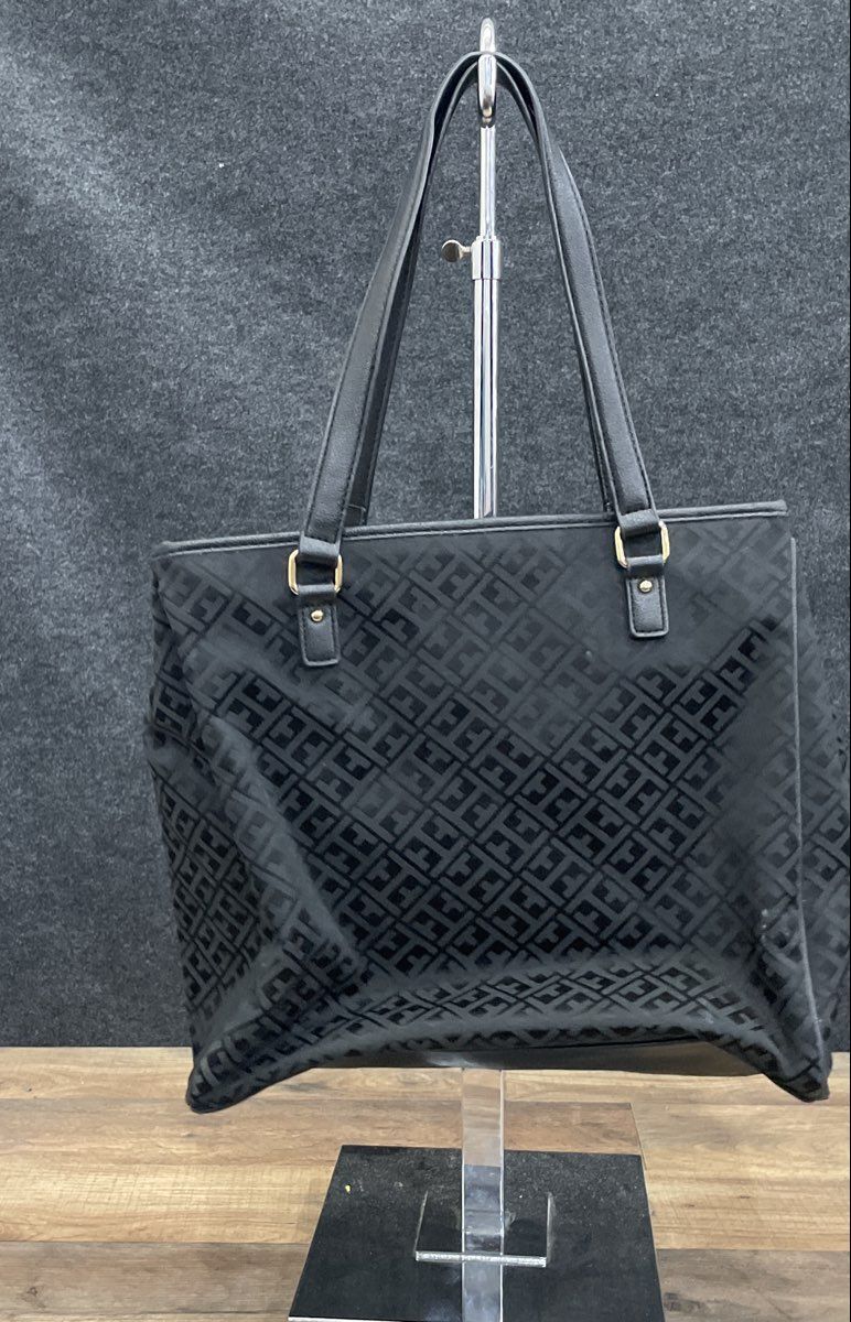 Tommy Hilfiger Black Monogram Jacquard Tote Bag Gold Hardware