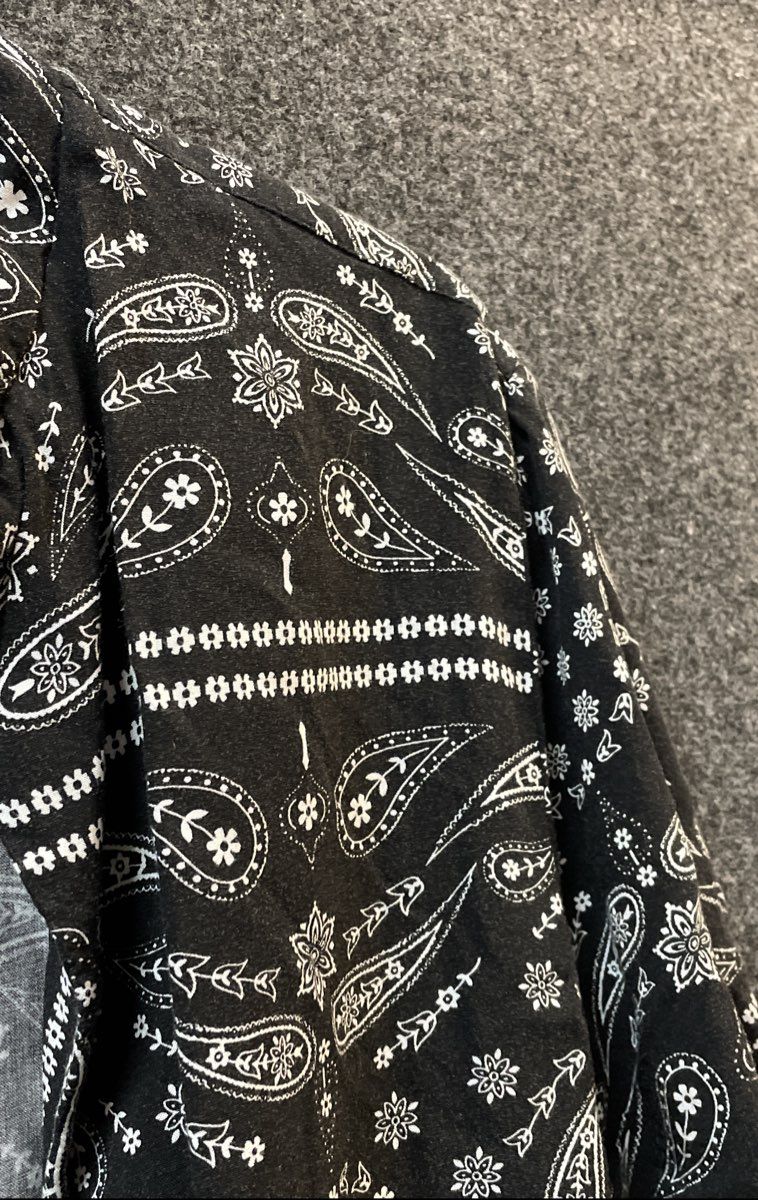 Denim & Flower Men's Black Bandana Paisley Short Sleeve Button Down Shirt Sz S