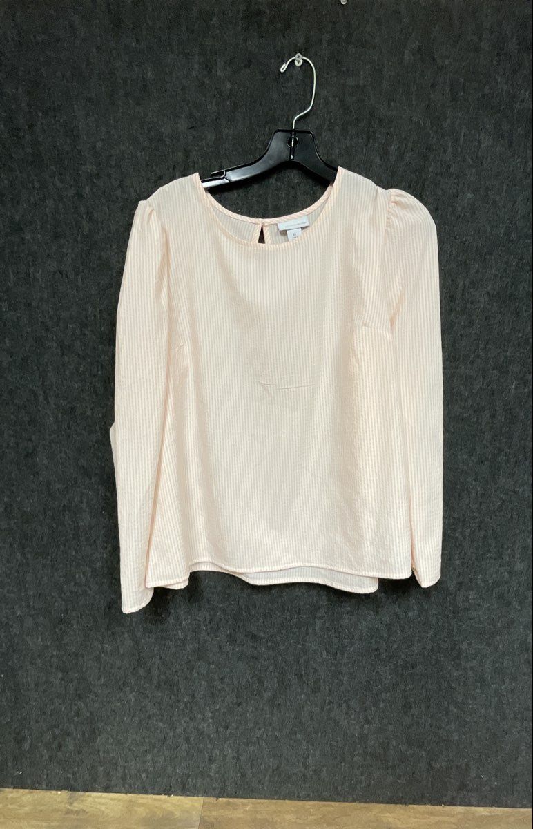 Liz Claiborne Women's Pink White Striped Seersucker Puff Sleeve Blouse Sz M NWT