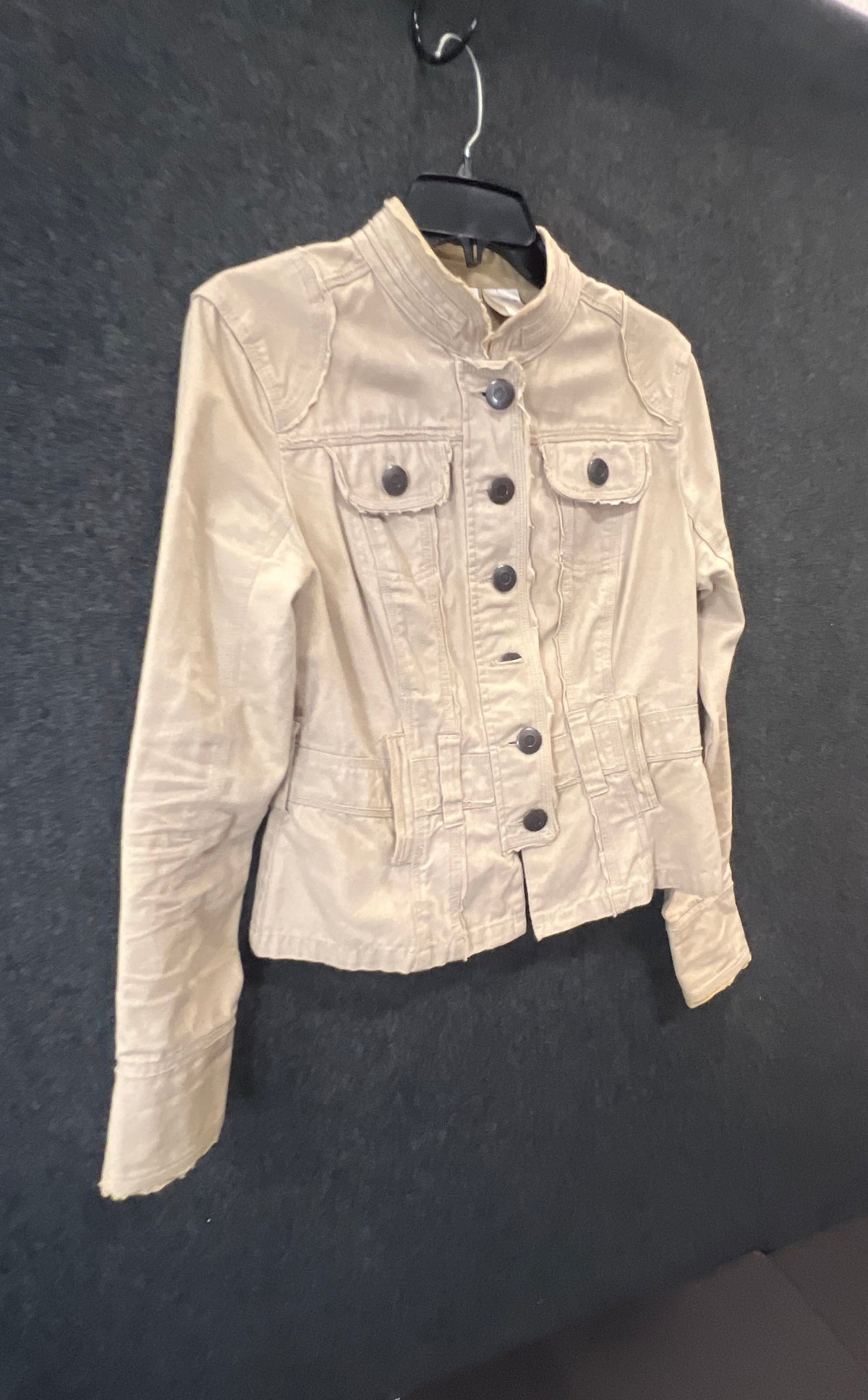Vintage Y2K No Boundaries Women's Khaki Cotton Raw Seam Military Jacket Sz XL