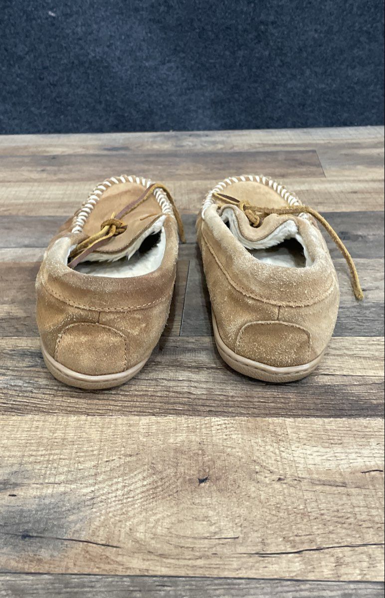 Minnetonka Cally Brown Suede Pile Lined Moccasin Slippers Women's Size 9