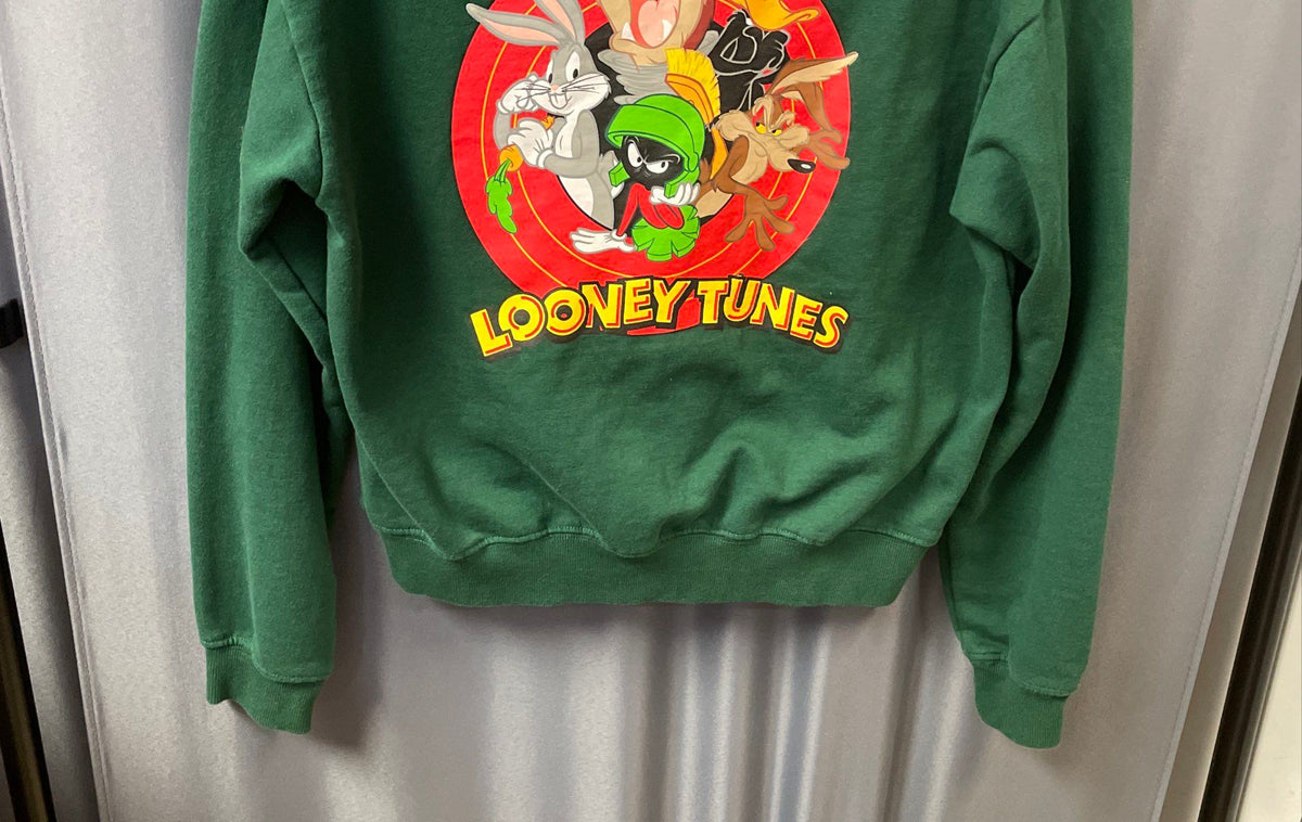 Looney Tunes Green 1/4 Zip Sweatshirt That's All Folks Graphic Sz Small