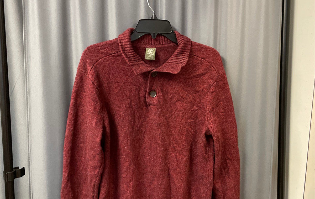 Timberland Men's Burgundy Heathered 1/4 Button Wool Blend Pullover Sweater Sz M