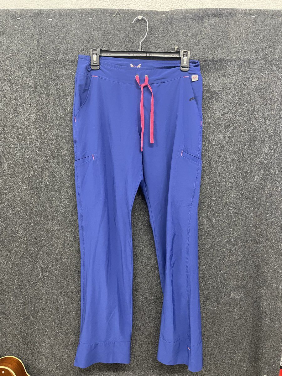 Smitten Women's Purple Hottie Sleek Fit Cargo Scrub Pants Pink Drawstring Sz XSM