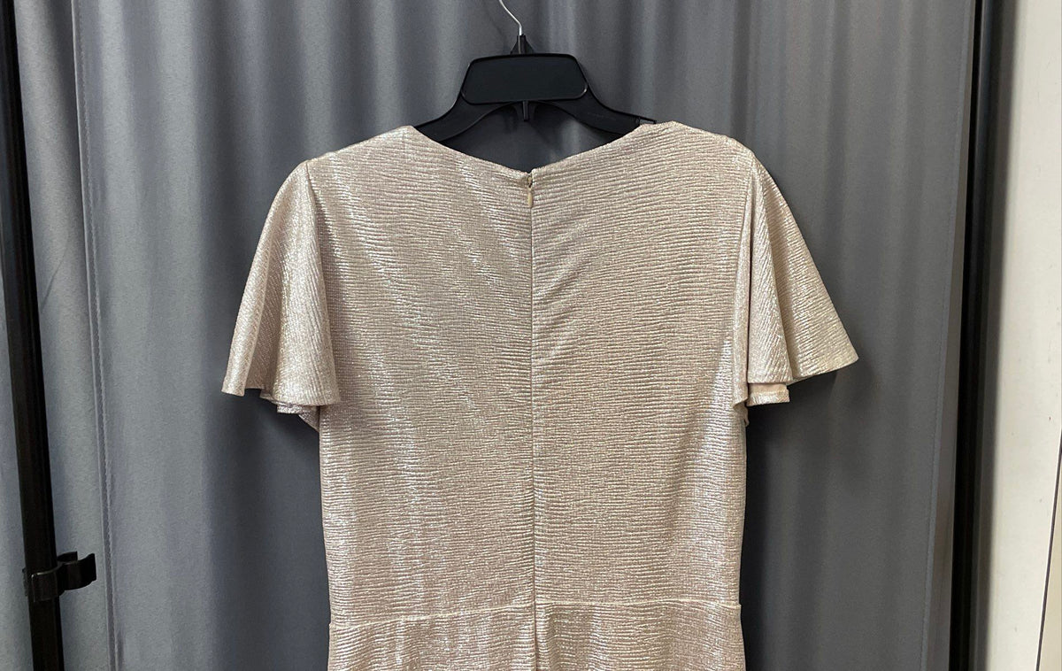 Lauren Ralph Lauren Women's Metallic Faux Wrap Dress Champagne Silver Sz 14