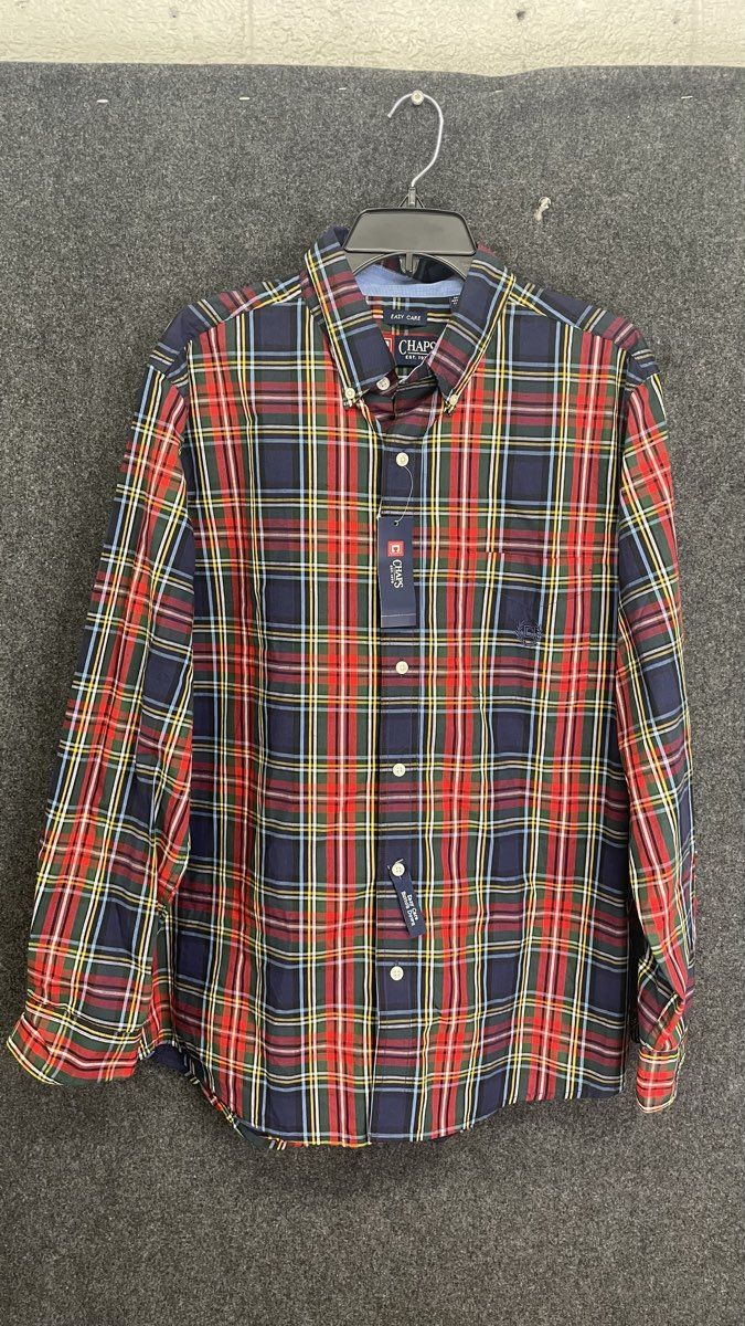Chaps Men's Big Sky Navy Plaid Flannel Button Down Shirt NWT Sz L
