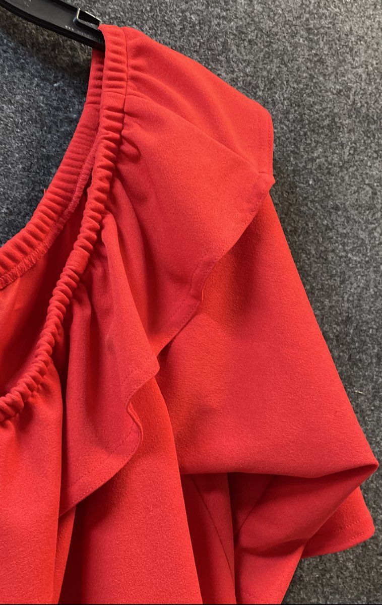 Ashley Stewart Women's Red Off-the-Shoulder Ruffle High Low Dress Sz 26/28 NWT