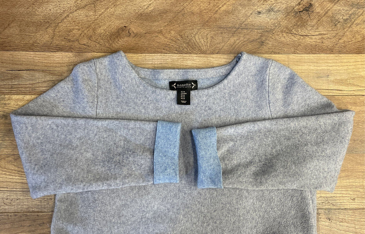 Nanette Lepore Women's Heather Gray Wool Blend Side Zip Cuffed Sweater Sz M