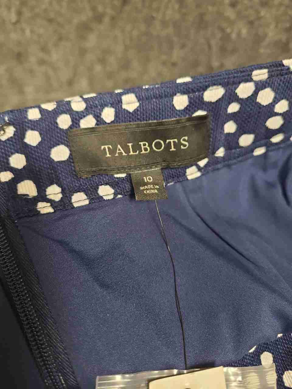 Talbots Women's Navy Blue White Polka Dot Cotton Pencil Skirt Sz 10 NWT