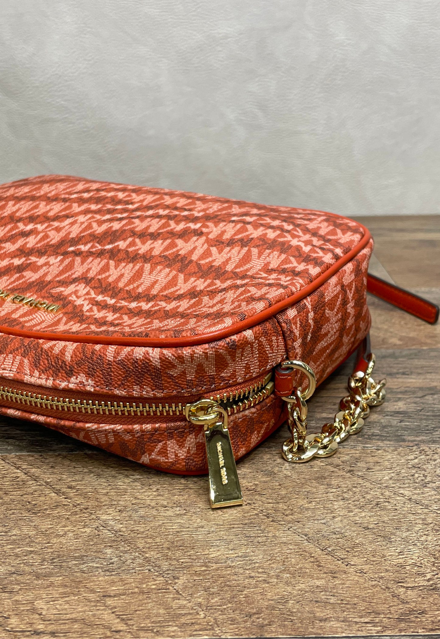 Michael Kors Red Monogram Zebra Print Crossbody Camera Bag Gold Hardware