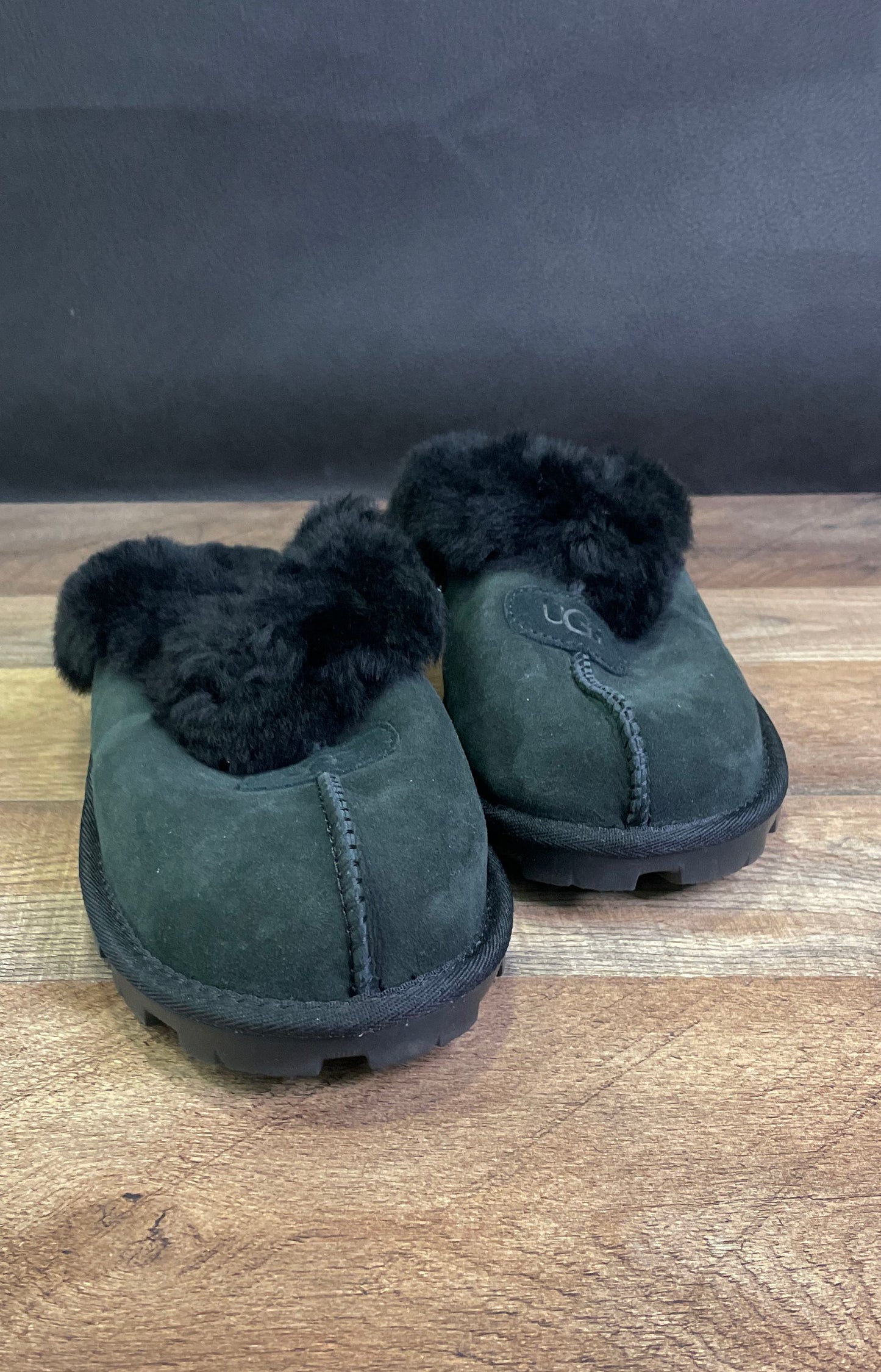 UGG Coquette Black Suede Sheepskin Fur Slide Slippers Women's Size 8