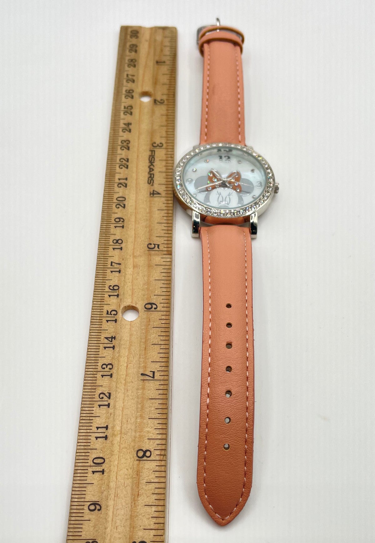 Disney Minnie Mouse Rhinestone Pink Leather Women's Watch In Box *Not Working*