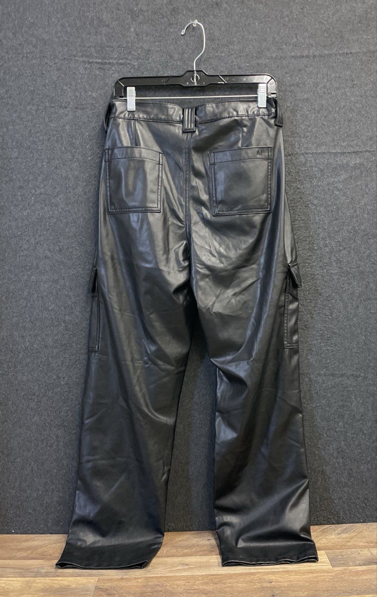 American Eagle Women's Black Vegan Leather Cargo Pants Straight Leg Sz 10