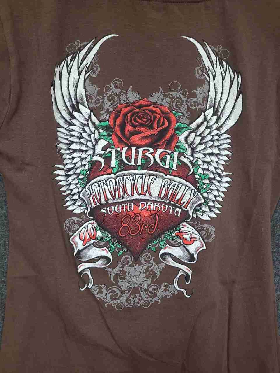 Sturgis Motorcycle Rally 2023 Women's Brown 83rd Anniversary Graphic Tee XL