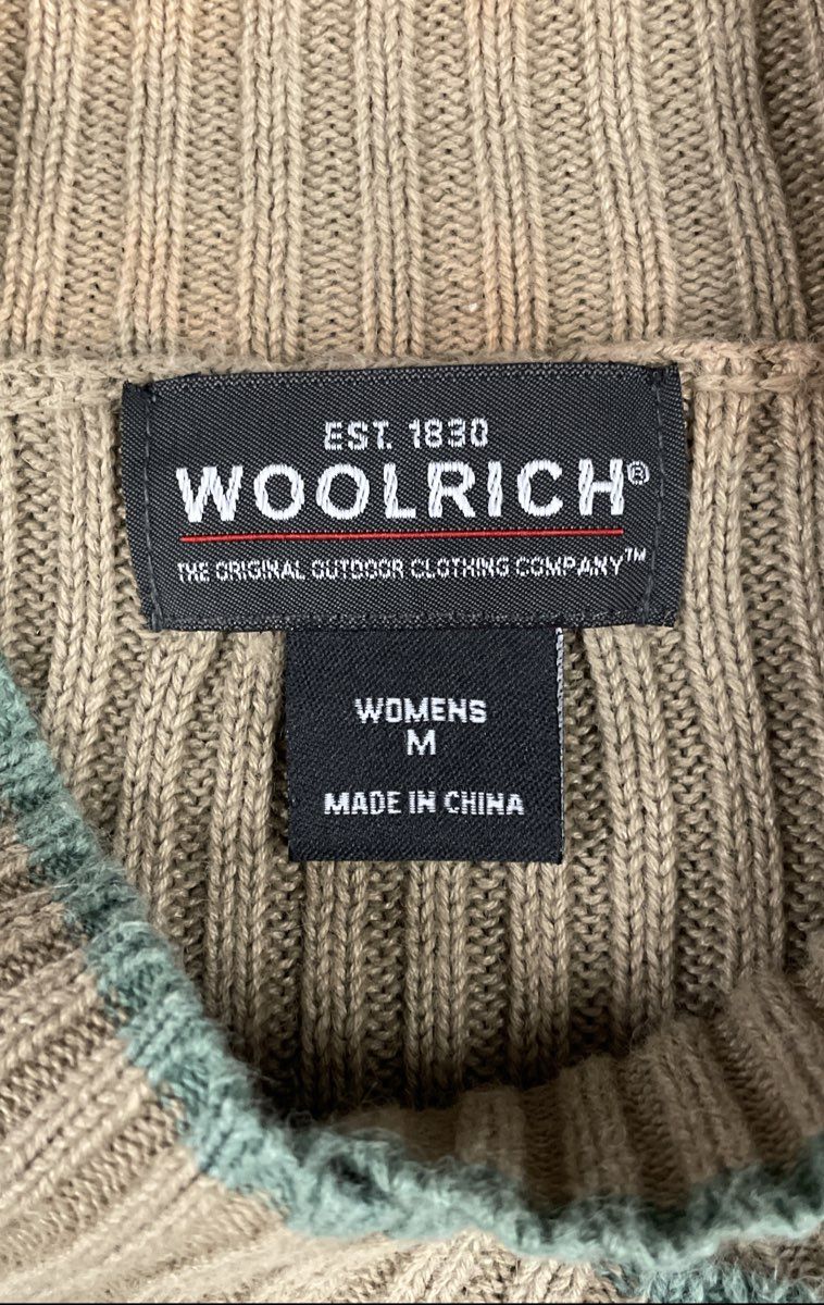 Woolrich Women's Tan Ribbed Knit Mock Neck Crossover Sweater Sz M