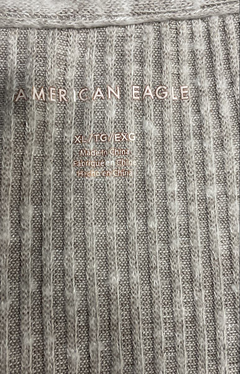 American Eagle Women's Gray Ribbed Knit Long Sleeve Henley Midi Dress XL