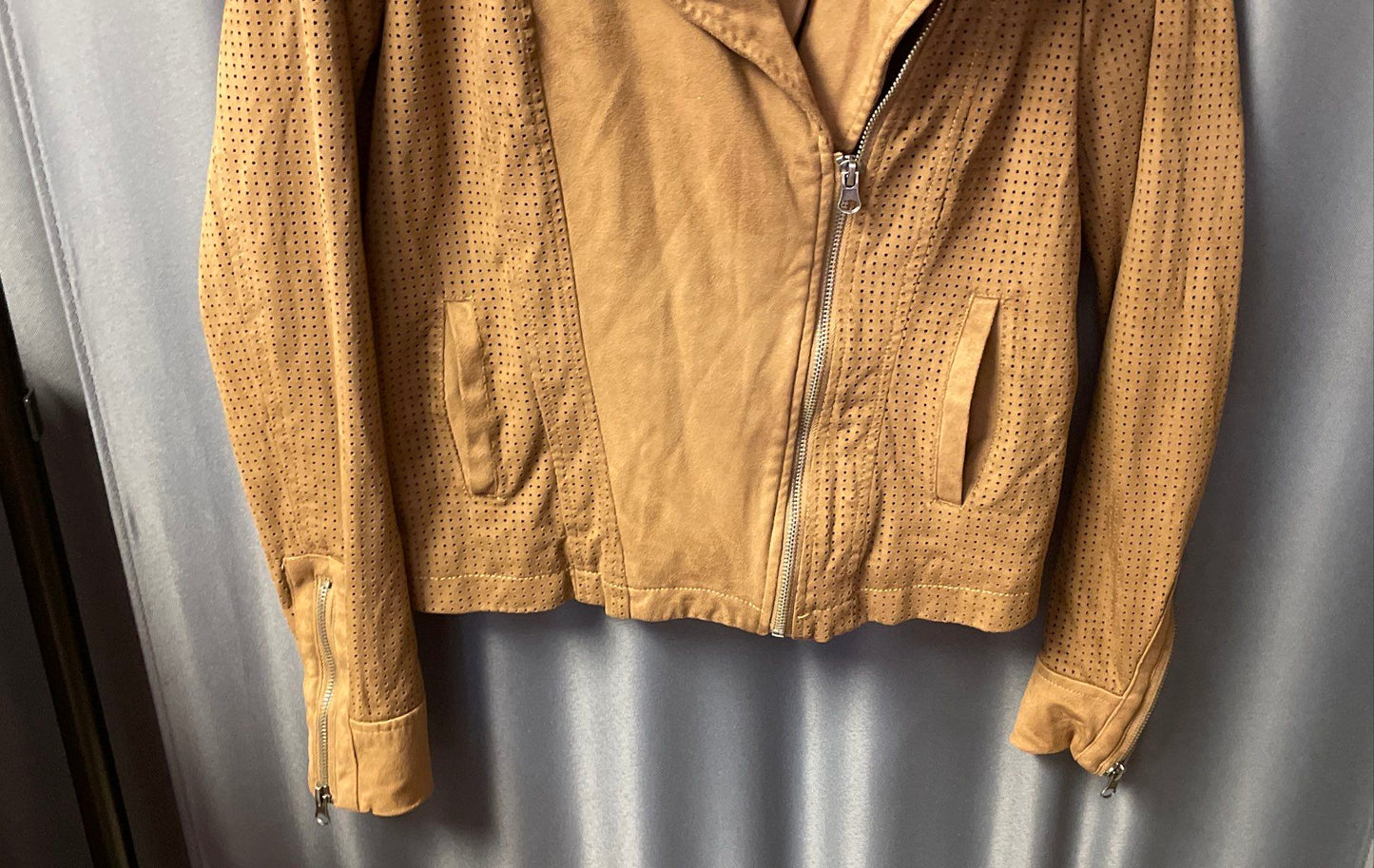 Kate & Mallory Women's Brown Sueded Perforated Moto Jacket Sz S