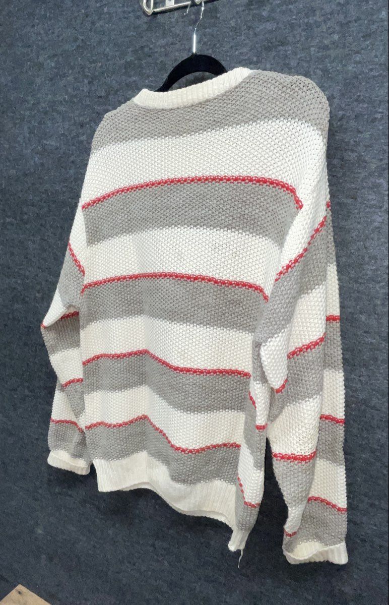 Vintage 90s Woolrich Men's Olive Gray Striped Cotton Crewneck Sweater Sz XL