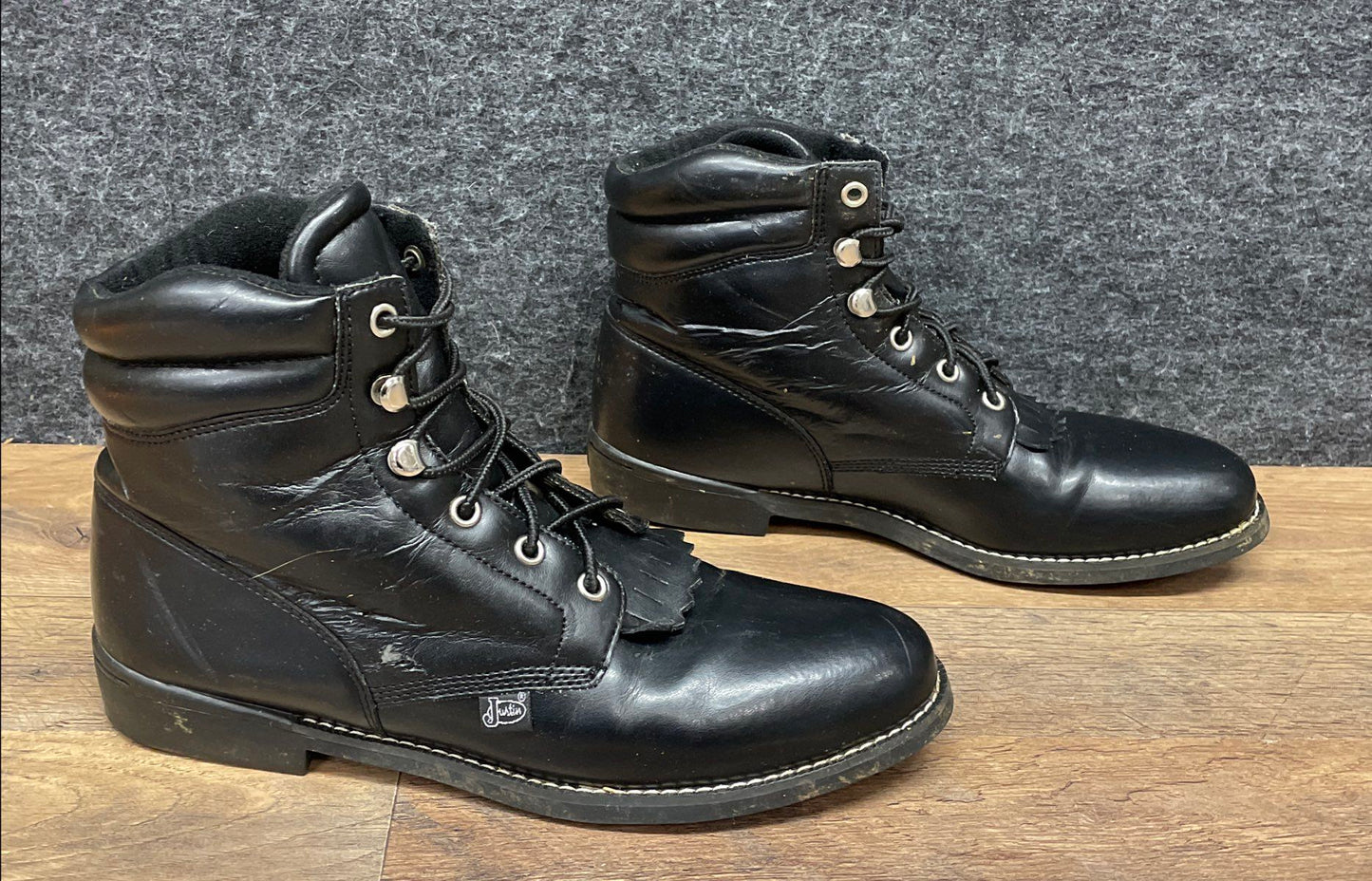 Justin Basics JBL400 Black Leather Lace Up Kiltie Boots Women's Size 8.5 B