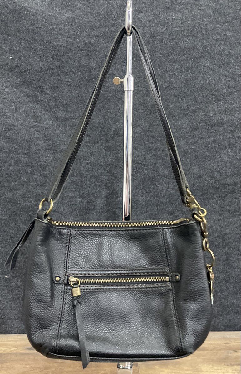 The Sak Black Pebbled Leather Crossbody Shoulder Bag Brass Hardware