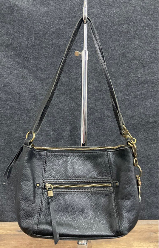 The Sak Black Pebbled Leather Crossbody Shoulder Bag Brass Hardware