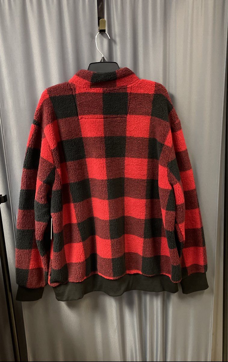 Chaps Men's Red Black Buffalo Plaid 1/4 Zip Fleece Pullover Sherpa NWT Sz 3XB
