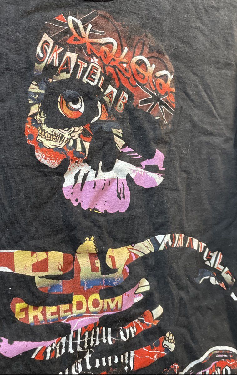 Skate Lab Skeleton Graffiti Graphic T-Shirt Black Youth Sz L 10/12