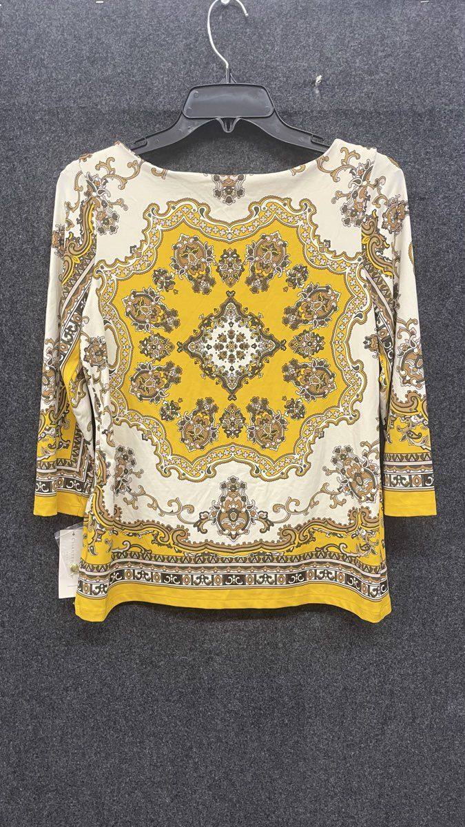 Charter Club Women's Yellow Maize Gold Polished Knit Scroll Tunic Top NWT PM