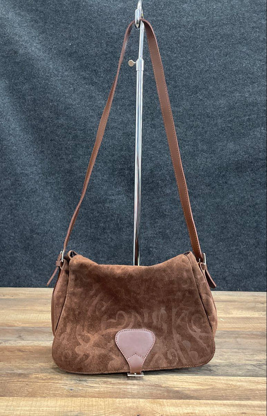 Vintage Michael Rome Brown Suede Leather Shoulder Bag Made In Italy