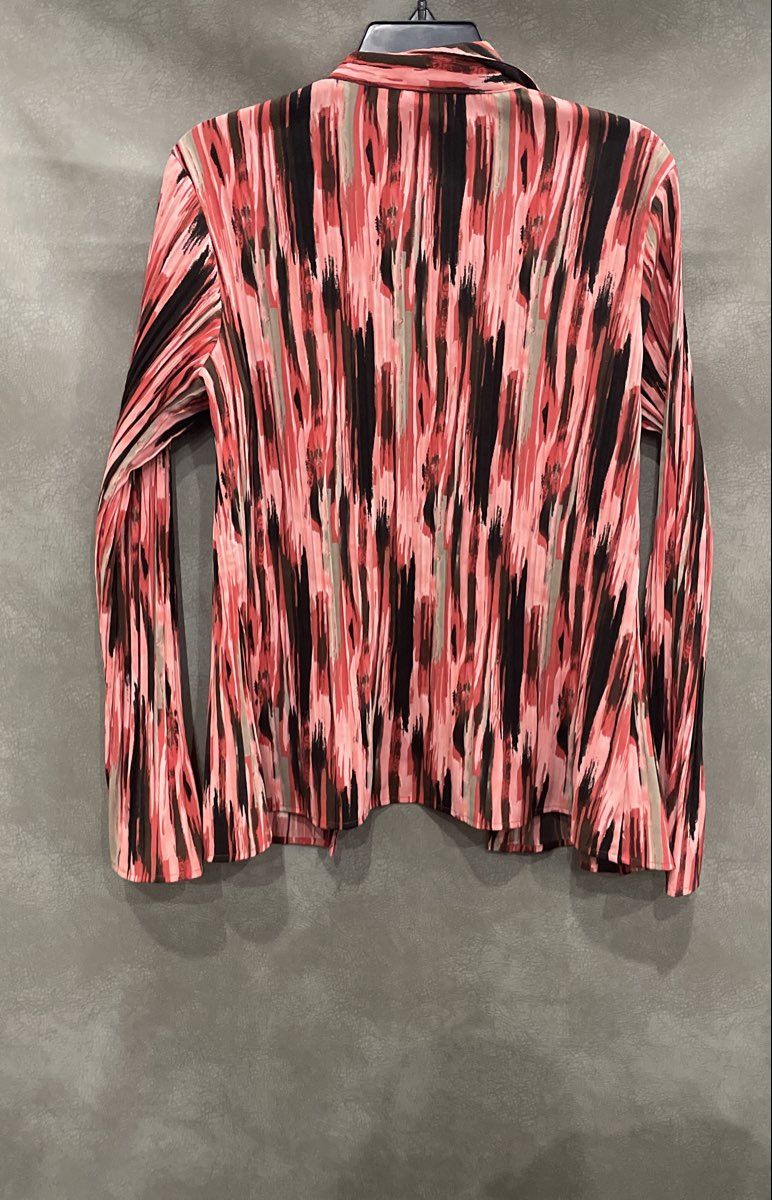 Apt 9 Women's Red Multicolor Abstract Print Stretch Button Up Blouse Sz L