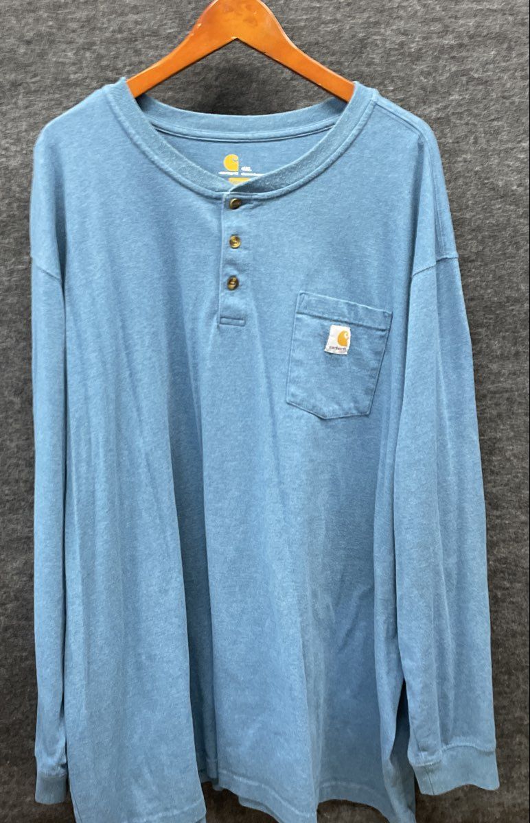Carhartt Men's Blue Henley Long Sleeve T-Shirt Original Fit Pocket Sz 4XL