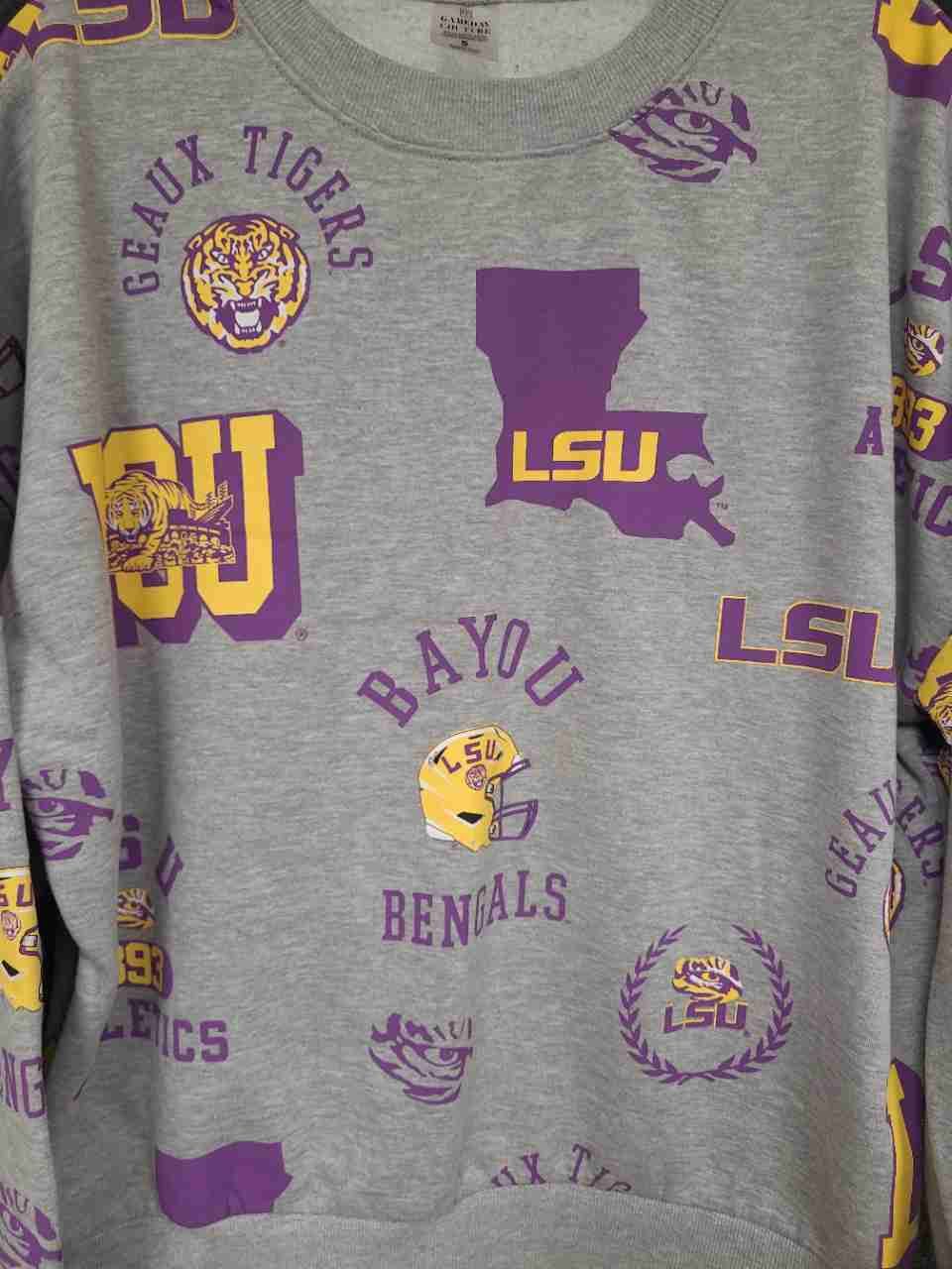 Gameday Couture Women's LSU Tigers Gray All Over Print Pullover Sweatshirt Sz S
