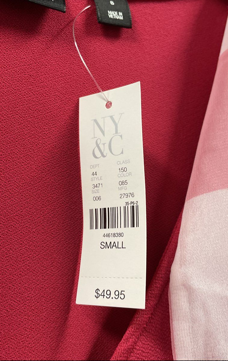 New York & Company Women's Pink 7th Ave Gingham Flutter Sleeve Blouse NWT Sz S