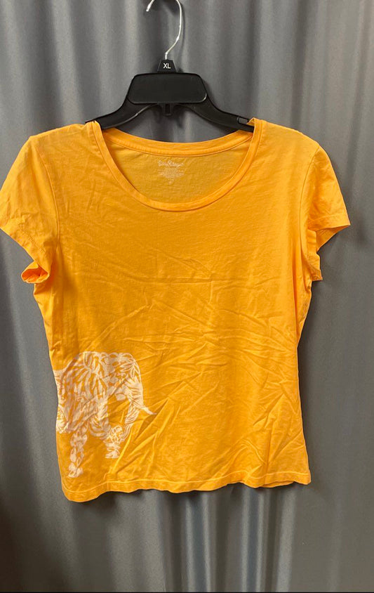 Lilly Pulitzer Women's Orange Pima Cotton Elephant Floral Graphic Tee Size L