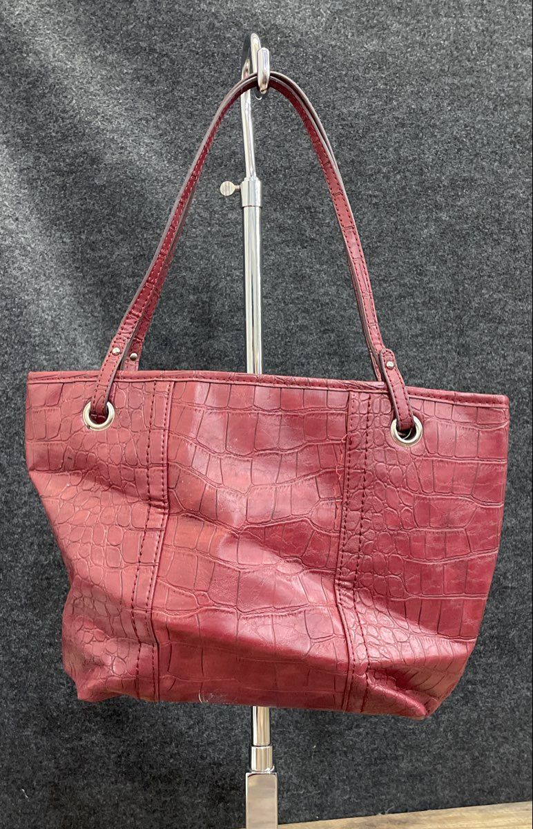 Relic Maroon Leather Croc Embossed Studded Tote Shoulder Bag Purse