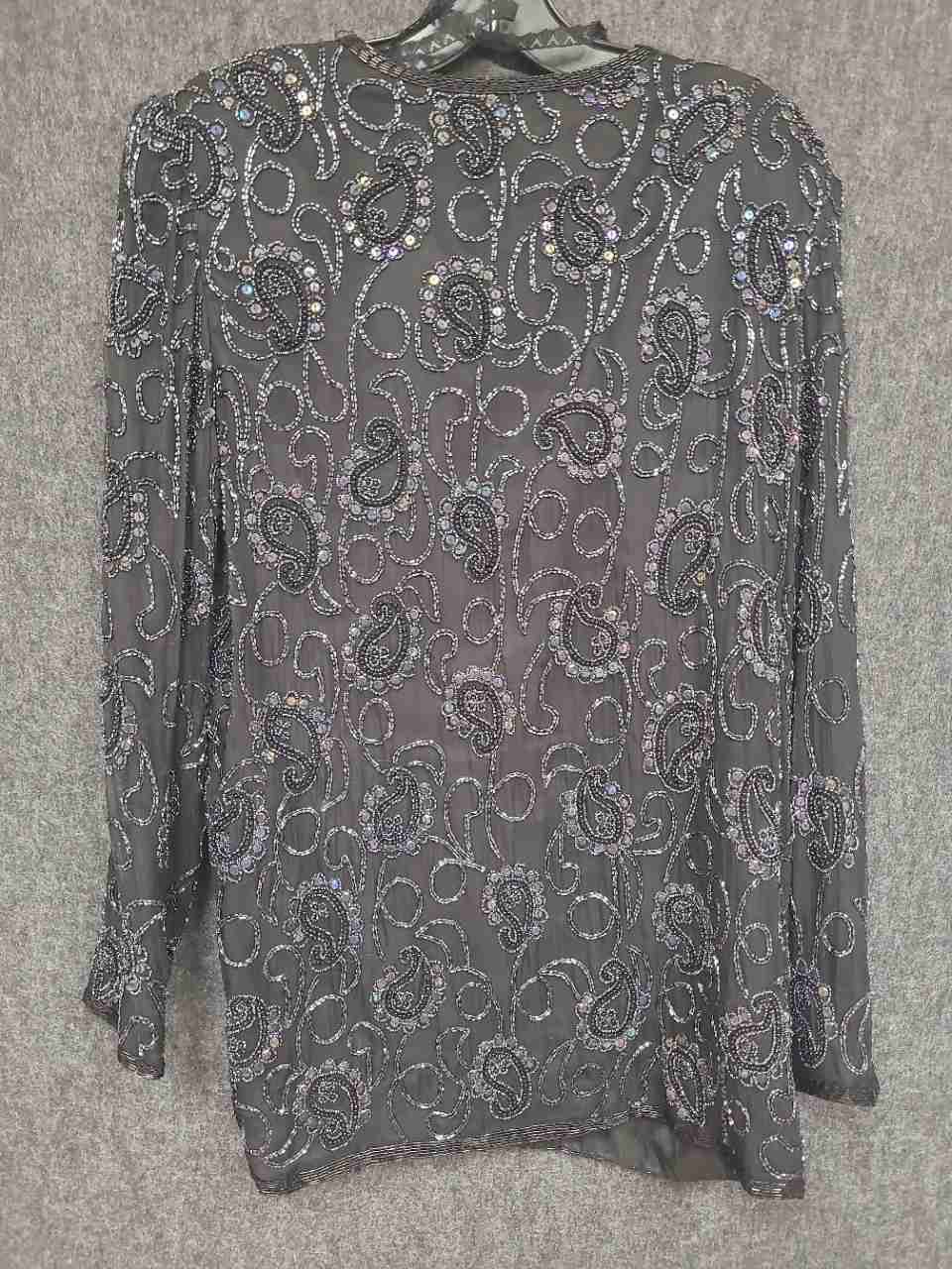 Vintage 90s Stenay Women's Black Paisley Heavy Beaded Sequin Evening Jacket Sz M