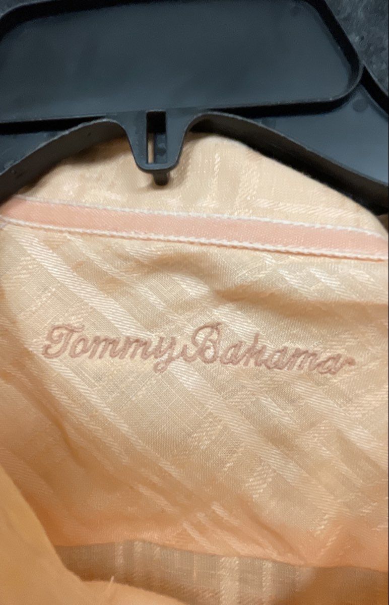 Tommy Bahama Men's Short Sleeve Button Down Shirt Peach Orange 100% Linen Sz XL