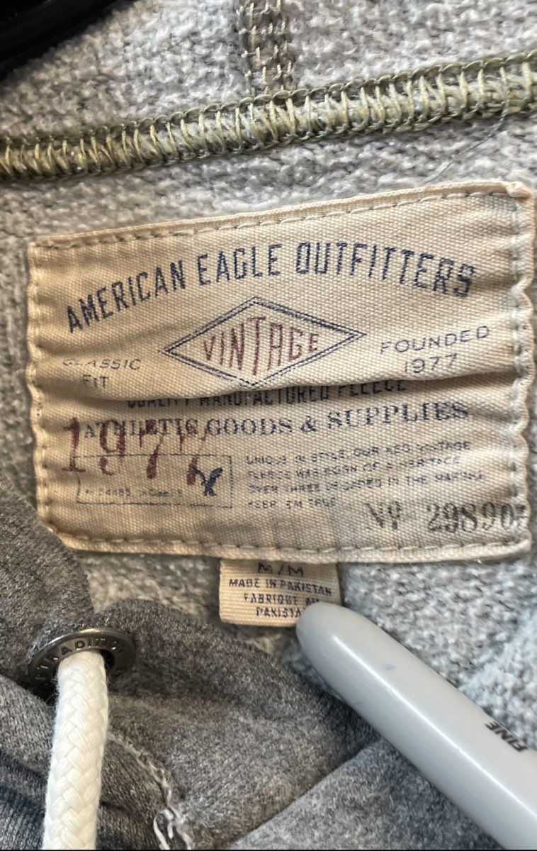 American Eagle Men's Gray Vintage Fleece Graphic Logo Hoodie Sweatshirt Sz M