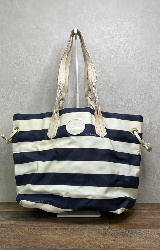 Dooney & Bourke Navy White Striped Canvas Tote Bag Braided Leather Handles
